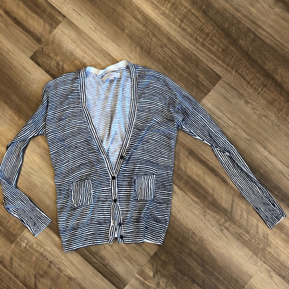 Loft Navy Striped Cardigan